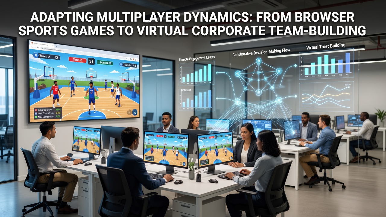 Remote teams participating in browser-based sports simulations during a virtual corporate event
