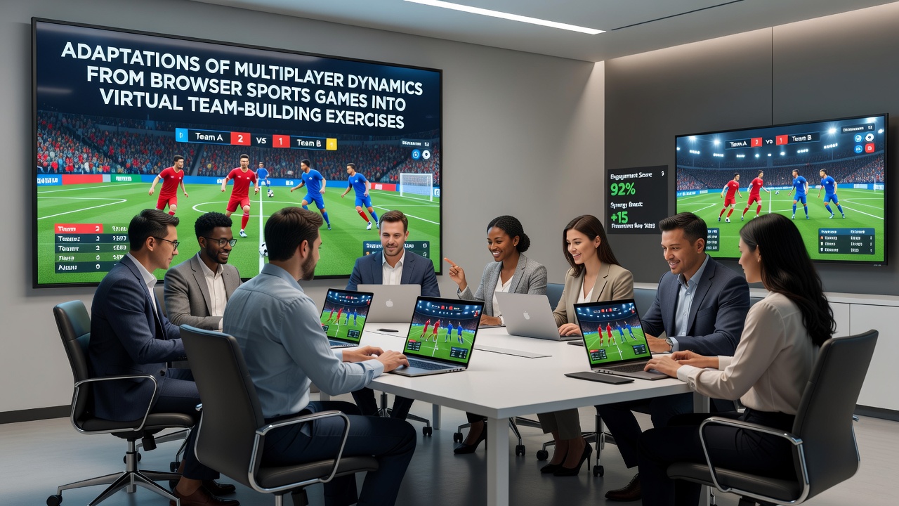 Corporate participants coordinating avatars in a browser sports simulation for team-building