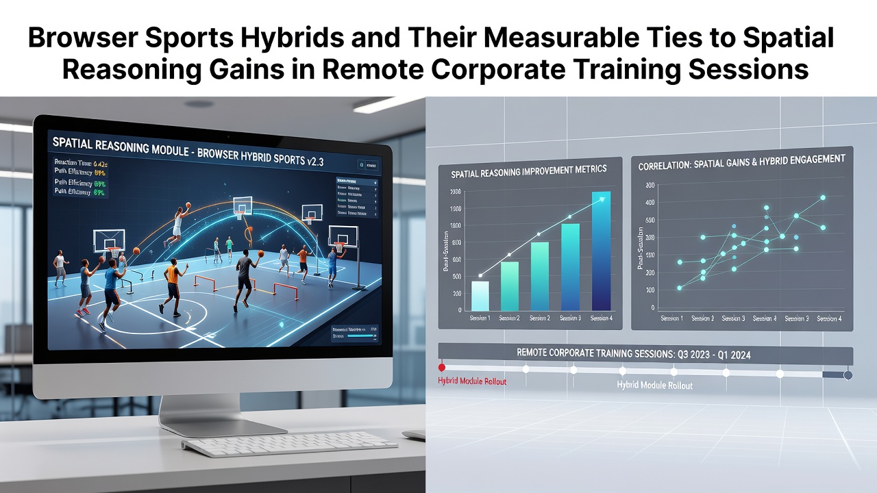 Browser interface showing a sports hybrid game with spatial navigation elements used in corporate training modules