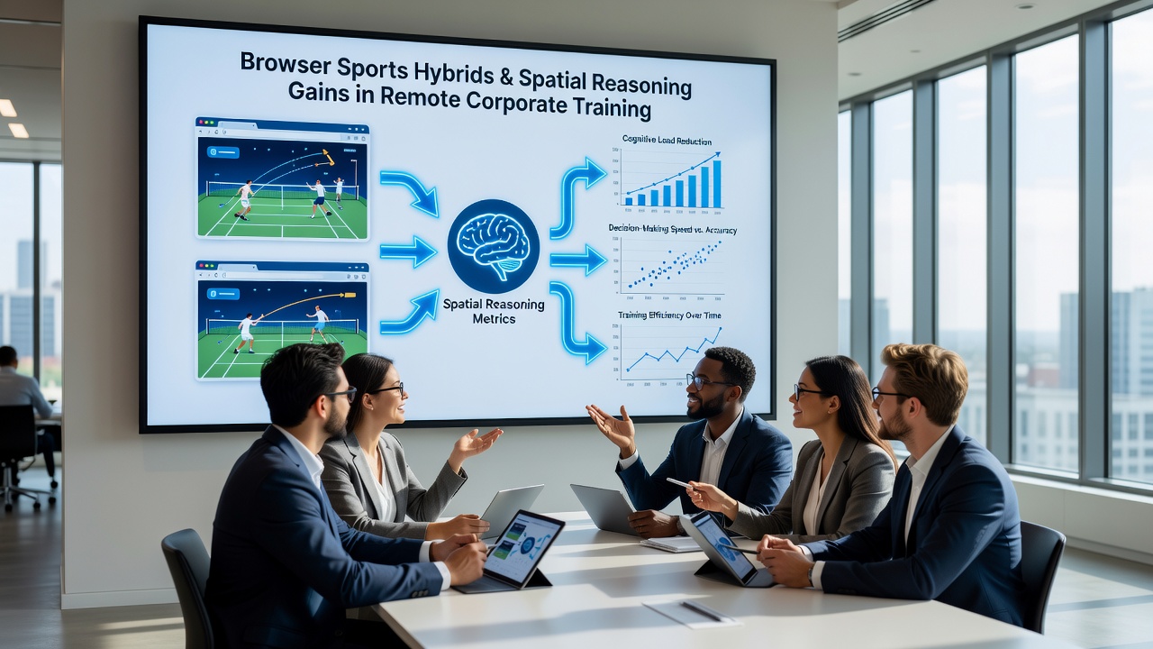 Remote team members participating in a browser sports hybrid session that emphasizes spatial strategy and positioning