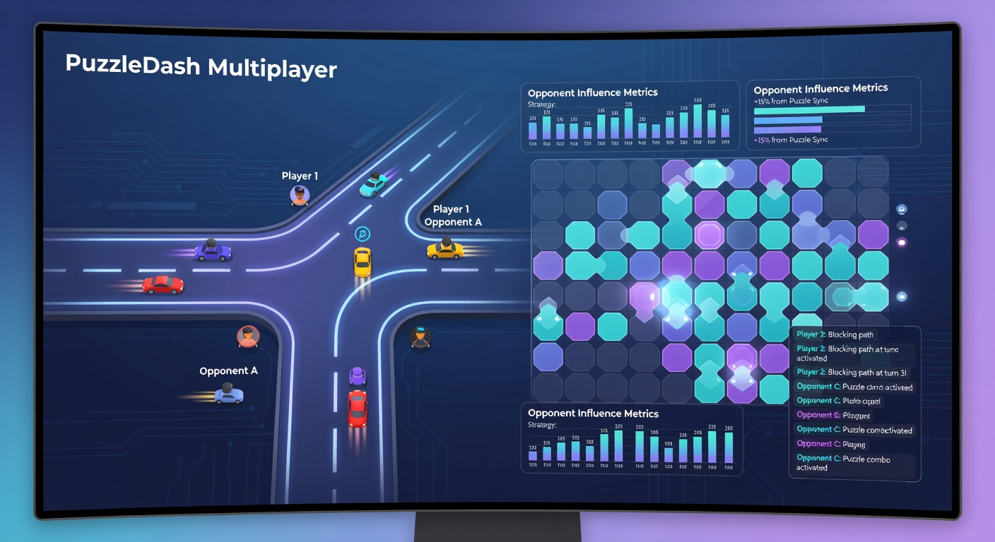 Players engage in real-time strategy during a web-based puzzle racing hybrid game session