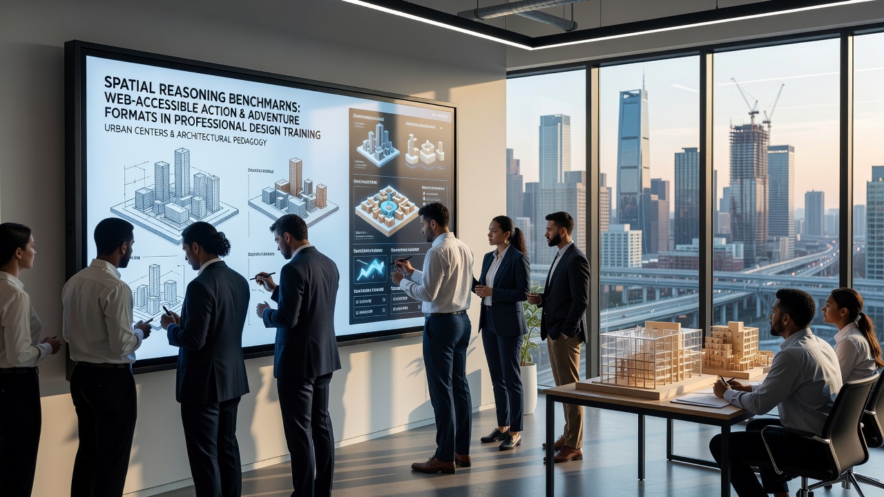 Architects reviewing spatial layouts on digital interfaces during a professional training session in an urban studio